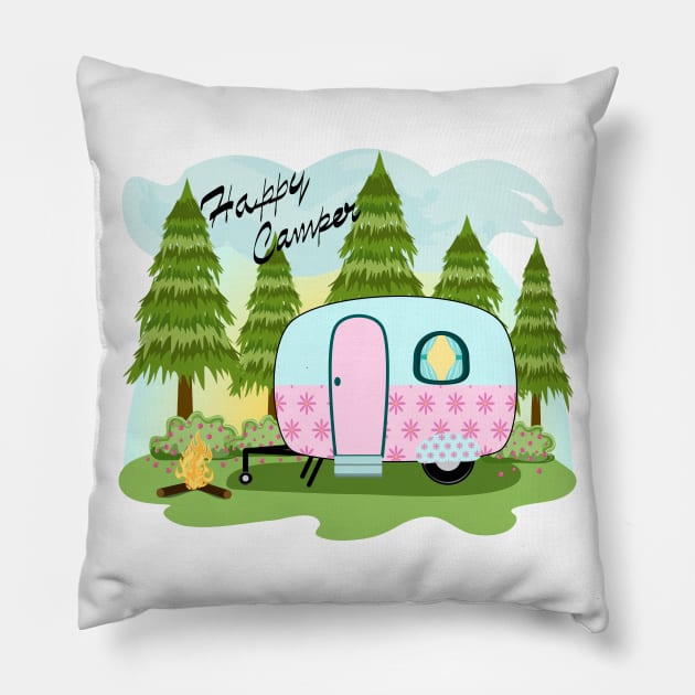 Happy Camper Pillow by Designoholic