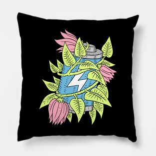 overgrown with flowers, electric battery. Pillow