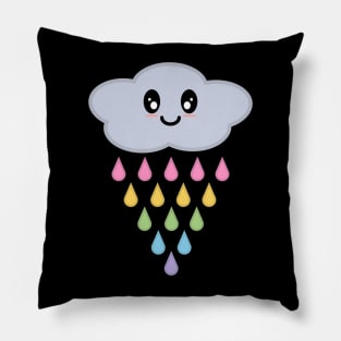 Kawaii Cute Raining Rainbow Rain Cloud in Black Pillow
