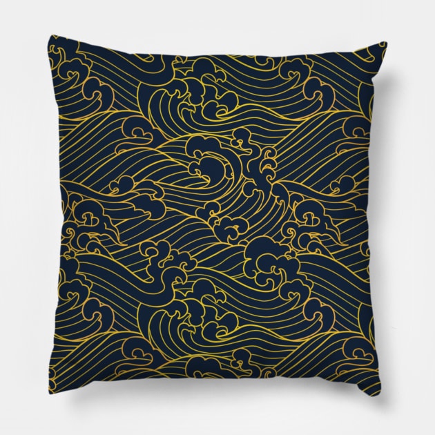 Waves Illustration Pillow by Lyara Costa