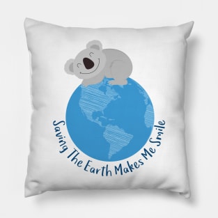 Koala and Earth - Happy Earth Day - Saving the Earth makes me smile Pillow