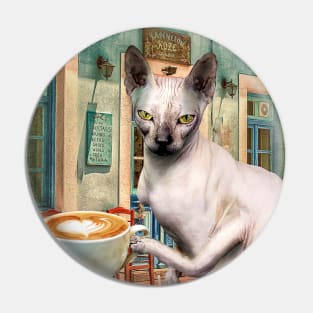 Sphynx Hairless Cat With Coffee Pin