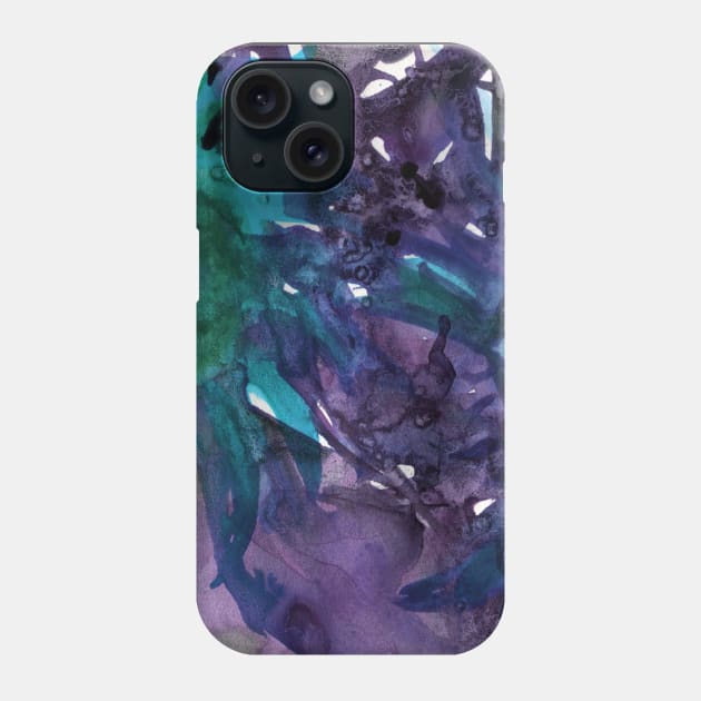 Abstract colorful background with watercolor wild flowers. Blue-violet-green painting with sunflowers. For the fabric, textile, wall decor, wallpapers, covers and packaging. Phone Case by Olesya Pugach