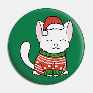 Christmas Sweater White Cat Pin