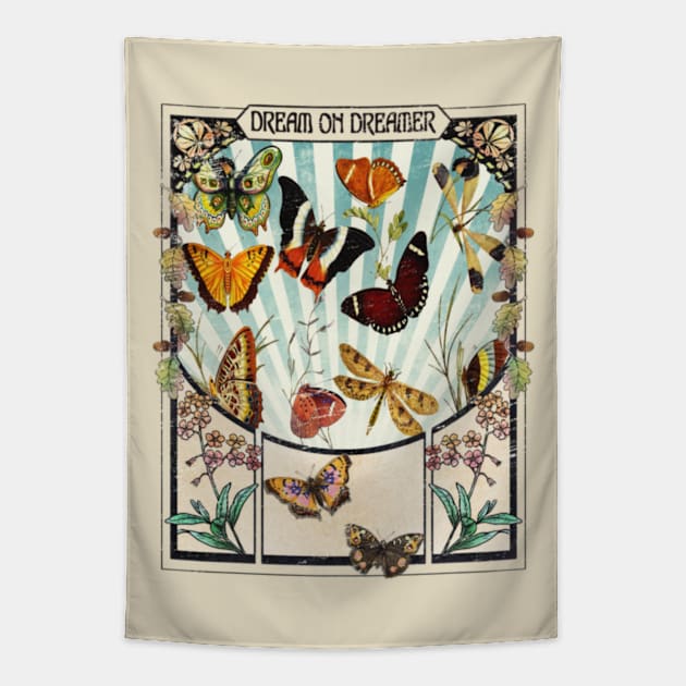 Bohemian Boho Hippie Butterflies Art Nouveau Vintage - Dream On Dreamer Tapestry by Sassee Designs