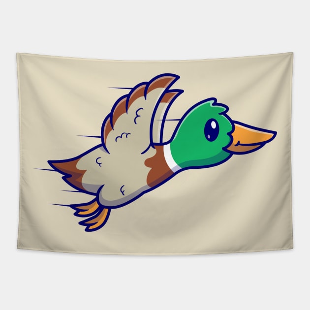 Cute Duck Bird Flying Cartoon Tapestry by Catalyst Labs