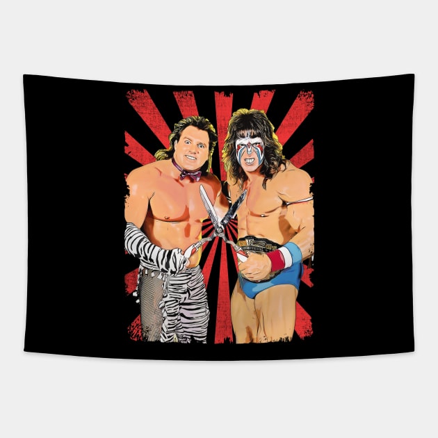 Beefcake and Ultimate Warrior Wrestling Vintage Fan Art Tapestry by Sakonipopart