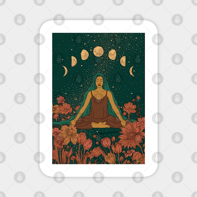Meditation Flower Girl Moon phases Magnet by Sierraillustration
