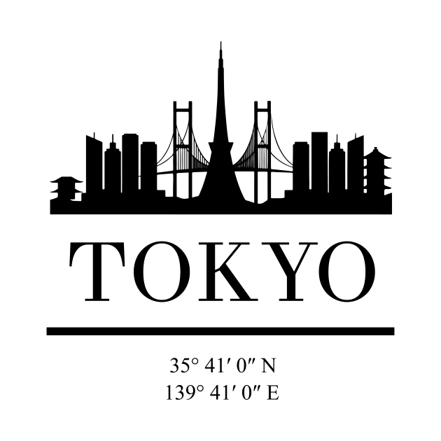 TOKYO JAPAN BLACK SILHOUETTE SKYLINE ART by deificusArt