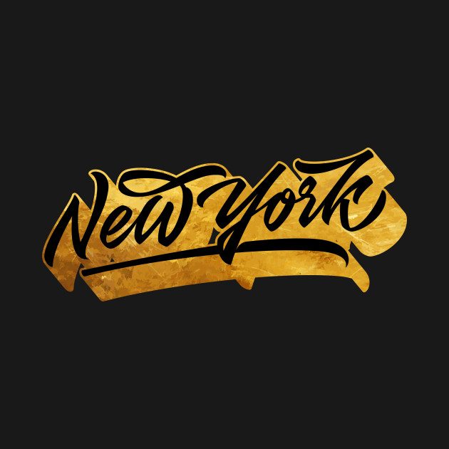 New York lettering calligraphy in black and gold New York TShirt