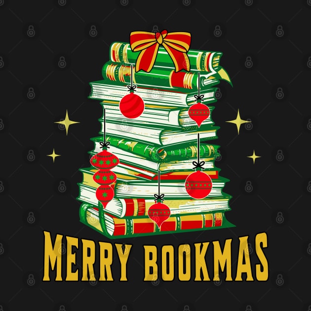 Merry Bookmas Gold Stack of Books by TeaTimeTs