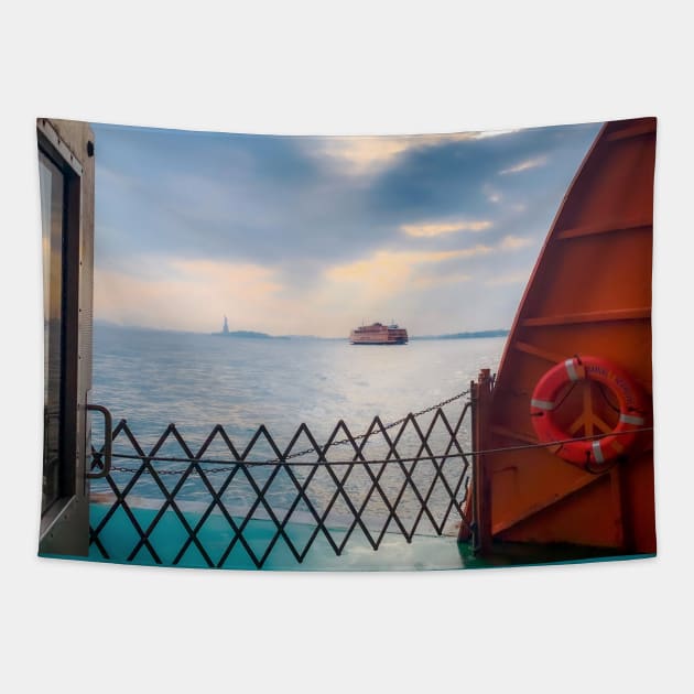 Staten Island Ferry Lady Liberty Boat New York City Tapestry by eleonoraingrid