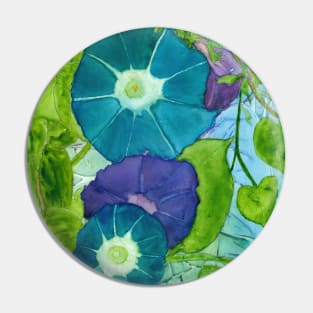 Morning Glories Watercolor Blue Green Purple Pin