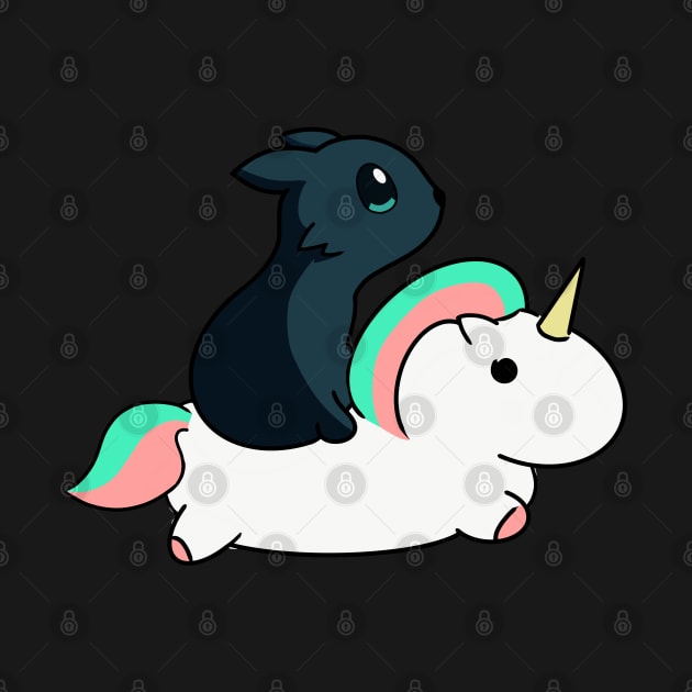 Black kitty on a unicorn by AshStore