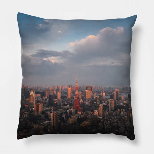 Tokyo Skyline Pillow by withluke