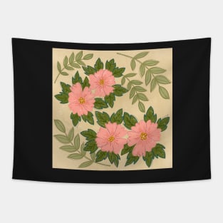 Pink hollyhocks in the shade Tapestry