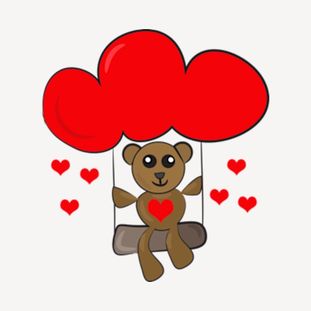 Love Hearts Rain Teddy Bear Art by HeartFavoriteDesigns