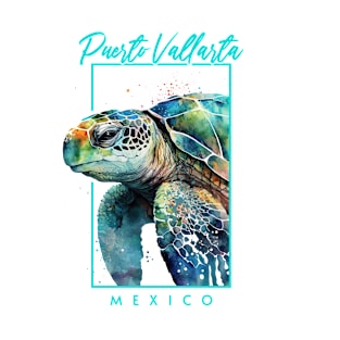 Puerto Vallarta Mexico Watercolor Sea Turtle Portrait T-Shirt