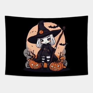 Cute witchcraft in happy Halloween days Tapestry