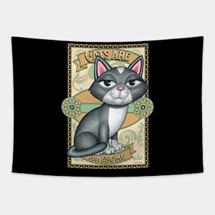 Beautiful Gray White Kitty Cat on Cats are Awesome Tapestry