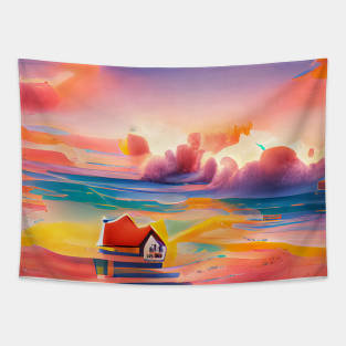 A House in Beach Art Tapestry