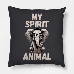 Elephant is My Spirit Animal, Cute Girl Elephant Wearing Headphones, Baby Birthday Gift Design Pillow