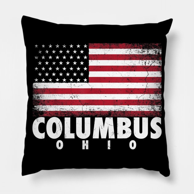 4th of July Gift For Men Women Columbus Ohio American Flag Pillow by Haley Tokey