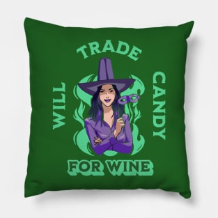 Will Trade Candy For Wine Halloween Trick or Treat Pillow