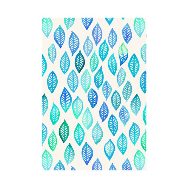 Watercolor Leaf Pattern in Blue & Turquoise by micklyn