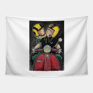 Retro Scooter, Classic Scooter, Scooterist, Scootering, Scooter Rider, Mod Art Tapestry