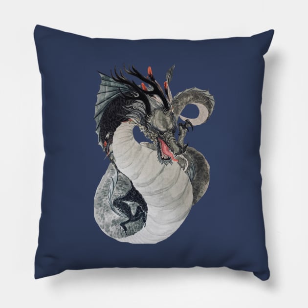 Chinese Black Dragon God Pillow by MaknArt