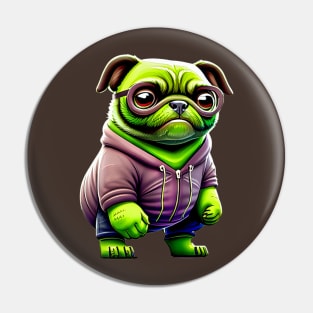 Green Pug in Muscular Costume - Adorable, Angry and Grumpy Dog Outfit Pin