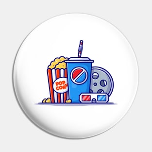 Popcorn, Soda And Roll Film Cartoon Vector Icon Illustration Pin