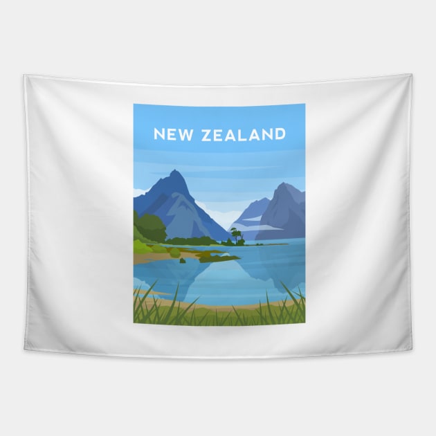 New Zealand - Mitre Peak, Milford Sound Tapestry by typelab