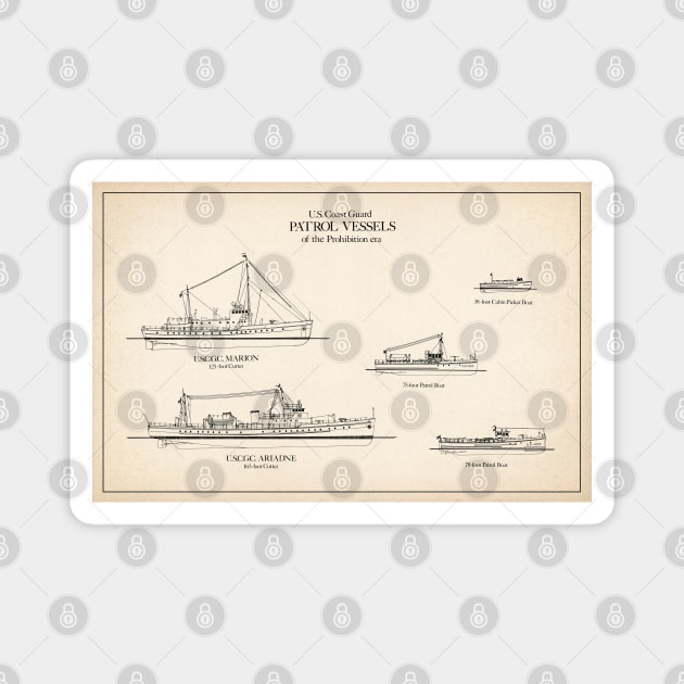 United States Coast Guard Patrol Vessels of the Prohibition Era - SD Magnet by SPJE Illustration Photography