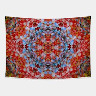 Digital Mandala Blue Red and Yellow Tapestry