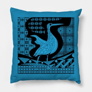 egret bird in talavera nest in mexican pattern art ecopop in blue Pillow