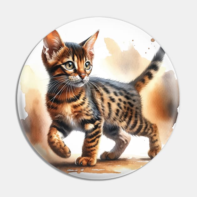 Chausie Watercolor Kitten - Cute Kitties Pin by Aquarelle Impressions