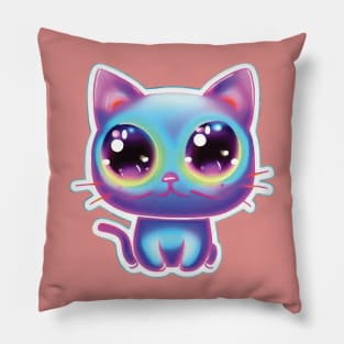 a neon cat with big eyes and dilated pupils illustration Pillow