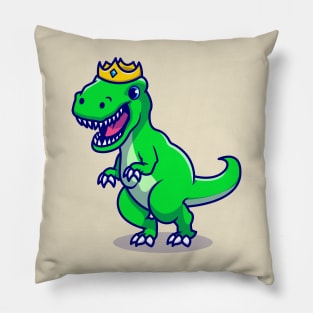 Cute Dino With Crown Cartoon Pillow