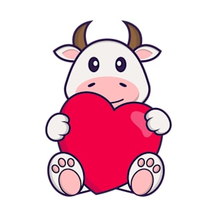 Cute cow holding a big red heart. T-Shirt