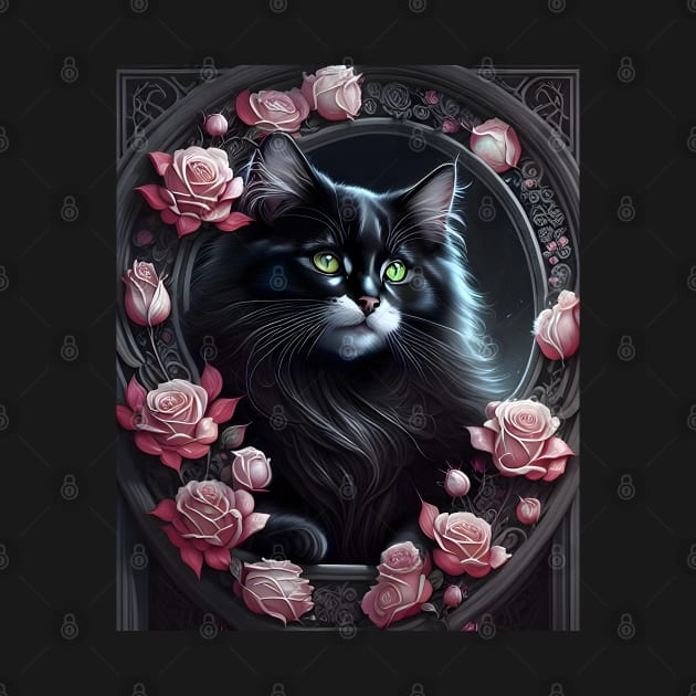 Cat with Roses - Modern digital art by Ai-michiart