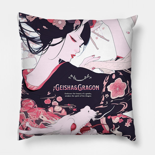 Geisha and Dragon 7012 Pillow by ToddT