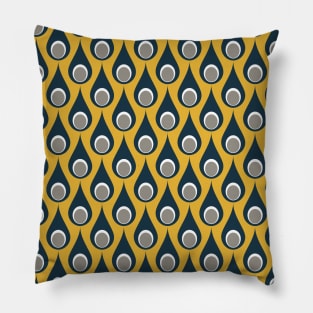 60s, 70s Retro Drops Pattern Navy and Mustard Pillow