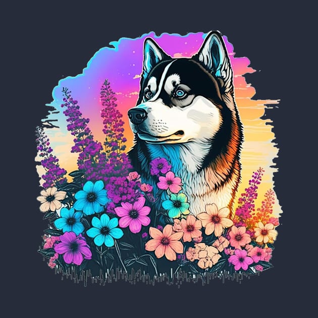 Siberian husky in the fllowers by Antzyzzz