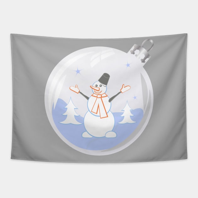 Happy snowman in glass Christmas bauble Tapestry by Cute-Design