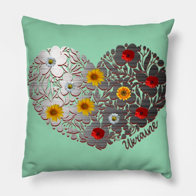 Flowers heart Pillow by tashashimaa