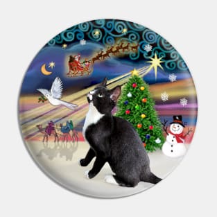 "Christmas Magic" with a Black and White Tuxedo Cat Pin