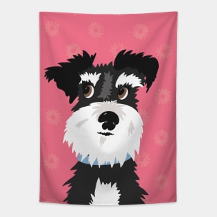 Black and White Miniature Schnauzer Dog with Pink Daisies Tapestry