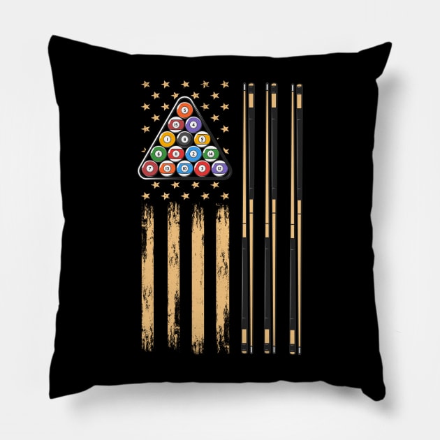 American Flag Billiard Pool Player Pillow by Happy Shirt